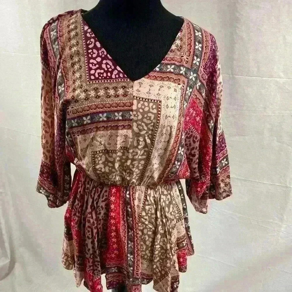 Andree By Unit Top Small Multicolor Boho Flow Hippie  Popover Shirt Bohemian SM - Picture 1 of 7